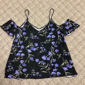 American Eagle Soft Black Purple Floral Off The Shoulder Top * Size Small